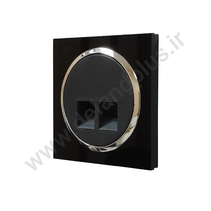 سوکت شبکه Cat6 مدل آوا پلکسی مشکی زه نقره ای (مکانیزم قاب زه نقره ای)