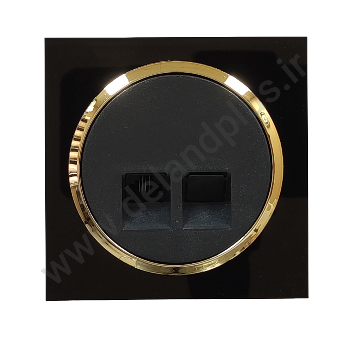 دوسوکت آوا مشکی زه طلایی سوکت تلفن دوقلو مدل آوا پلکسی مشکی زه طلایی