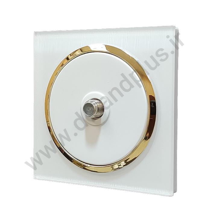 فیش ماهواره تکی مدل آوا پلکسی سفید زه طلایی (مکانیزم قاب زه طلایی)