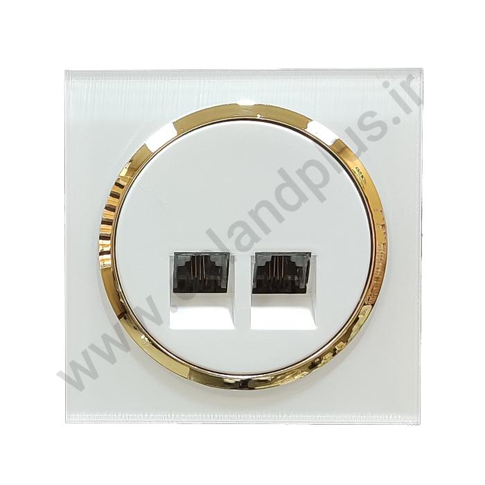 دو-سوکت-آوا-زه-طلایی سوکت تلفن دوقلو مدل آوا پلکسی سفید زه طلایی